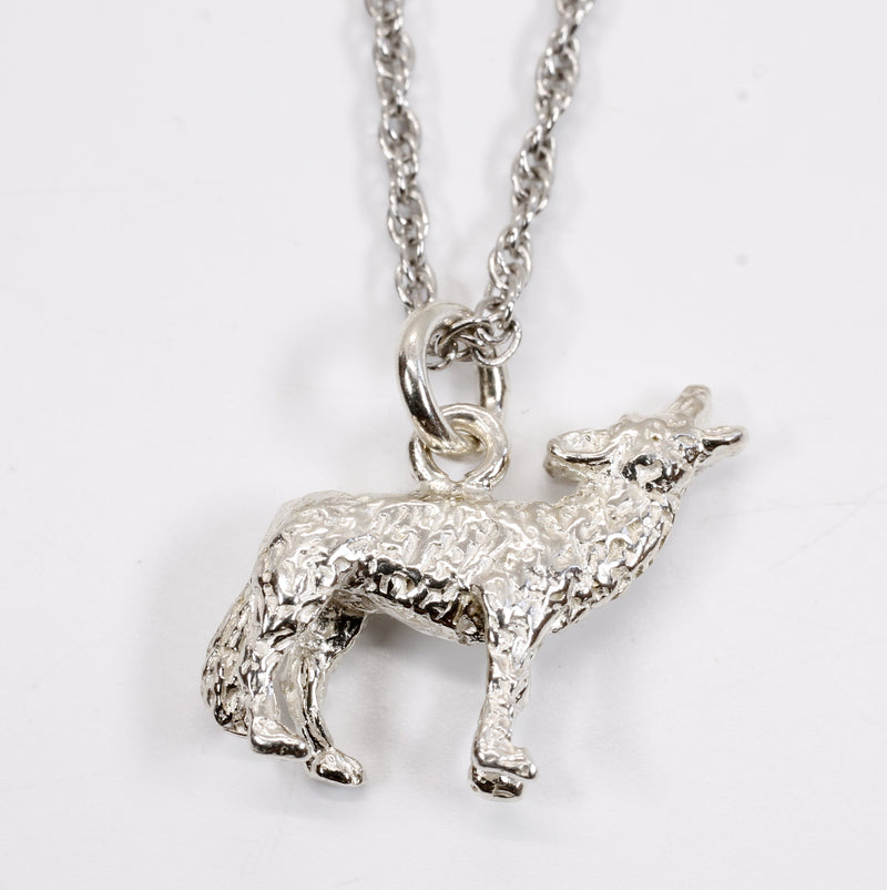 Silver Coyote Necklace with solid 925 Sterling Silver 3D Howling Coyote