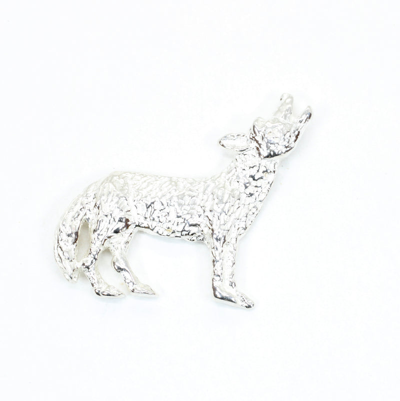 Mens Silver Coyote Tie Tack or pin with solid 925 Sterling Silver Howling Coyote