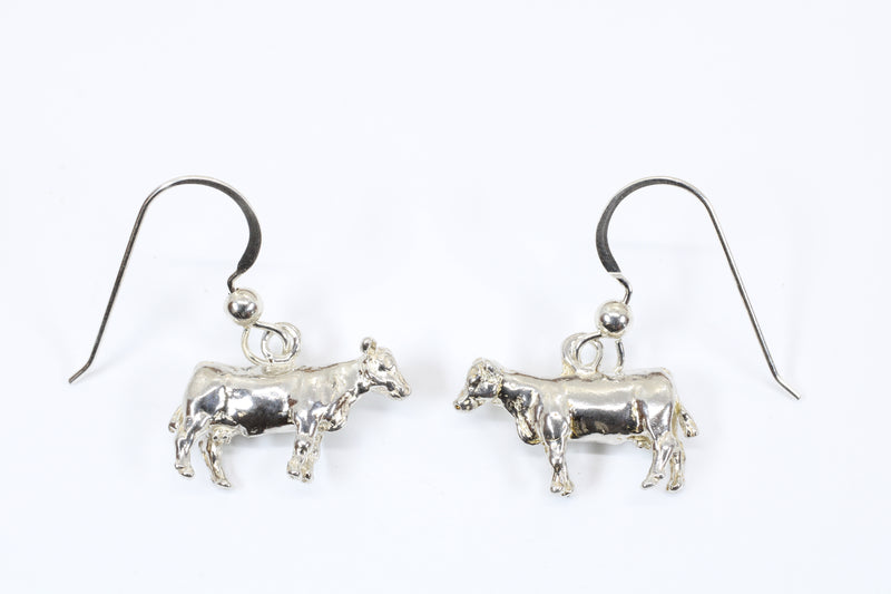 Silver Cow Earrings Dangling in 925 Sterling Silver for Cow Lovers