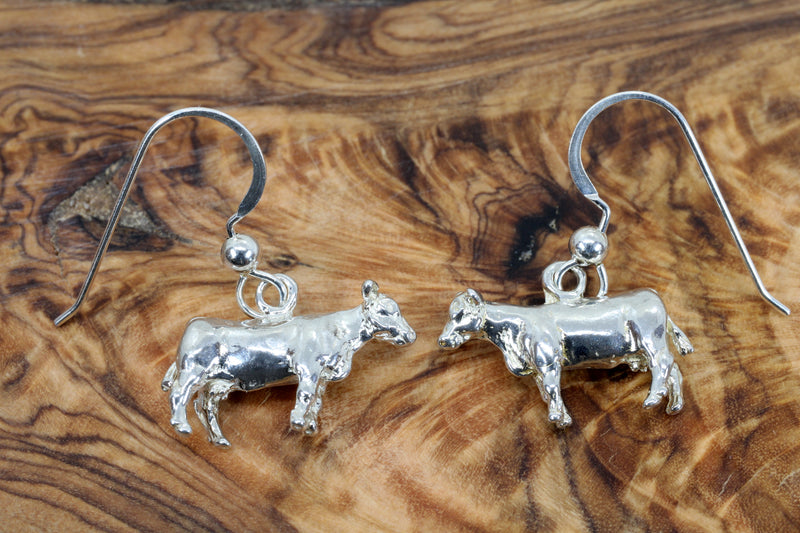 Silver Cow Earrings Dangling in 925 Sterling Silver for Cow Lovers