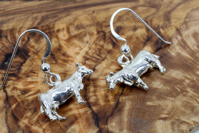 Silver Cow Earrings Dangling in 925 Sterling Silver for Cow Lovers