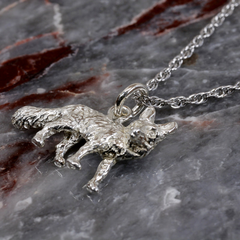 Silver Fox Necklace with solid 925 Sterling Silver 3D Fox