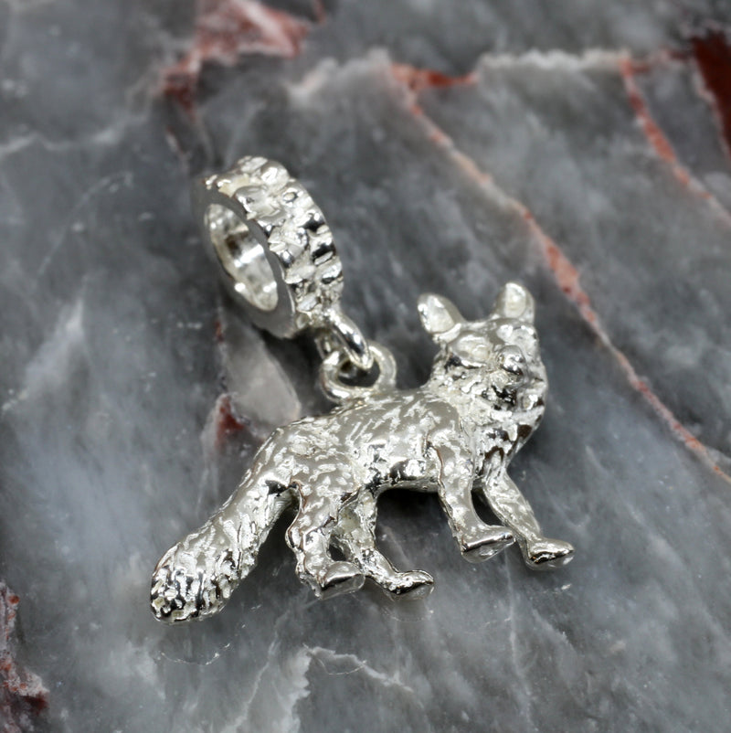 Silver Fox Slide Charm with solid 925 Sterling Silver 3D Fox