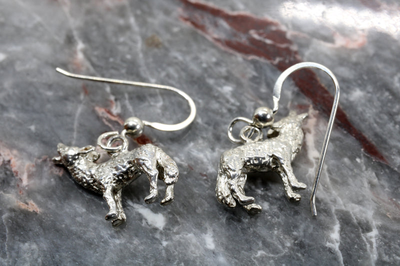 Silver Coyote Earrings with Solid 925 Sterling Silver 3D Howling Coyotes