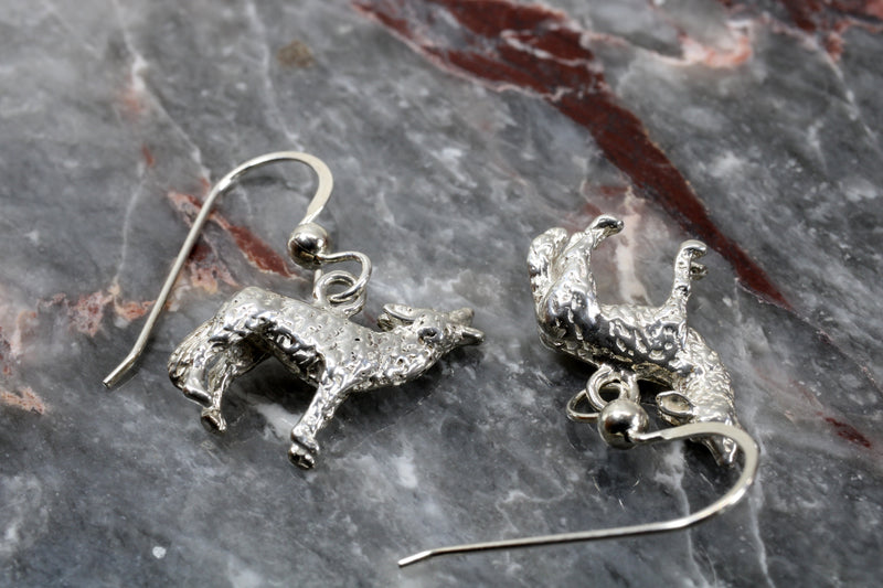 Silver Coyote Earrings with Solid 925 Sterling Silver 3D Howling Coyotes