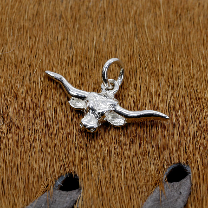 Silver Longhorn Head Charm for her bracelet made in 925 Sterling Silver
