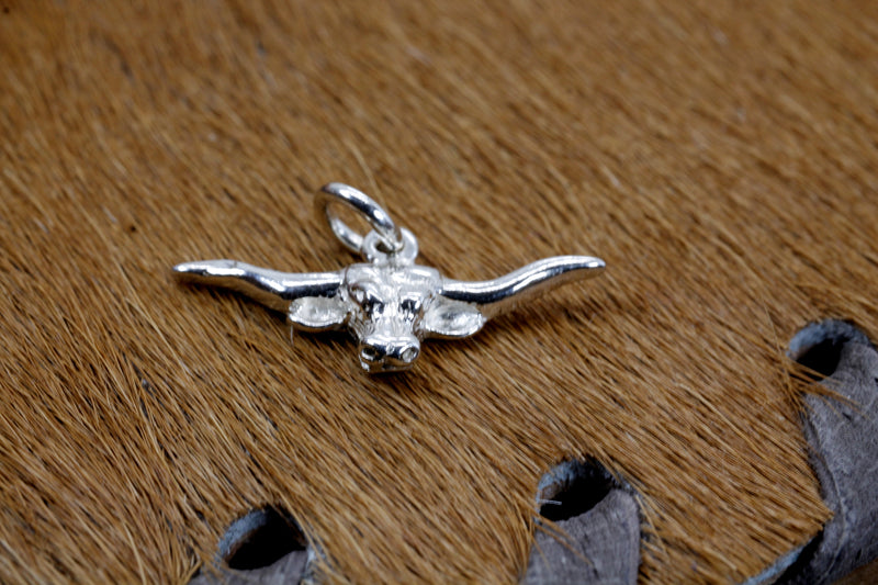 Silver Longhorn Head Charm for her bracelet made in 925 Sterling Silver