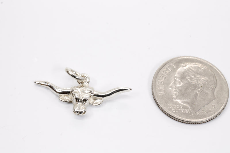 Silver Longhorn Head Charm for her bracelet made in 925 Sterling Silver