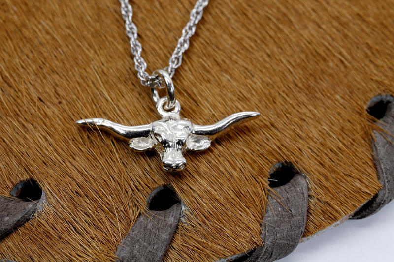 Silver Longhorn Head Necklace for her in small size made in 925 Sterling Silver