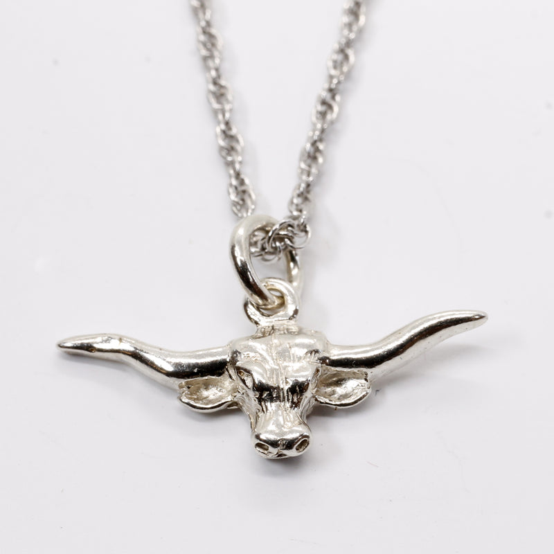 Silver Longhorn Head Necklace for her in small size made in 925 Sterling Silver