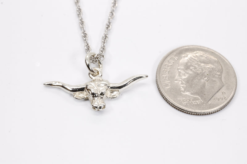 Silver Longhorn Head Necklace for her in small size made in 925 Sterling Silver