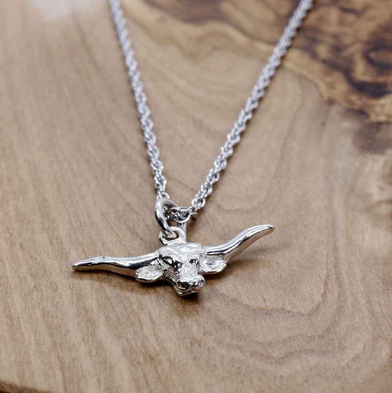 Silver Longhorn Head Necklace for her in small size made in 925 Sterling Silver