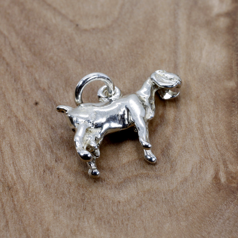 Silver Nubian Dairy Goat Charm with solid 925 Sterling Silver 3D Goat