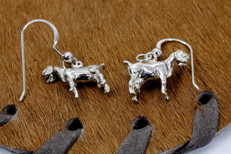 Silver Nubian Dairy Goat Earrings with solid 925 Sterling Silver 3D Goats