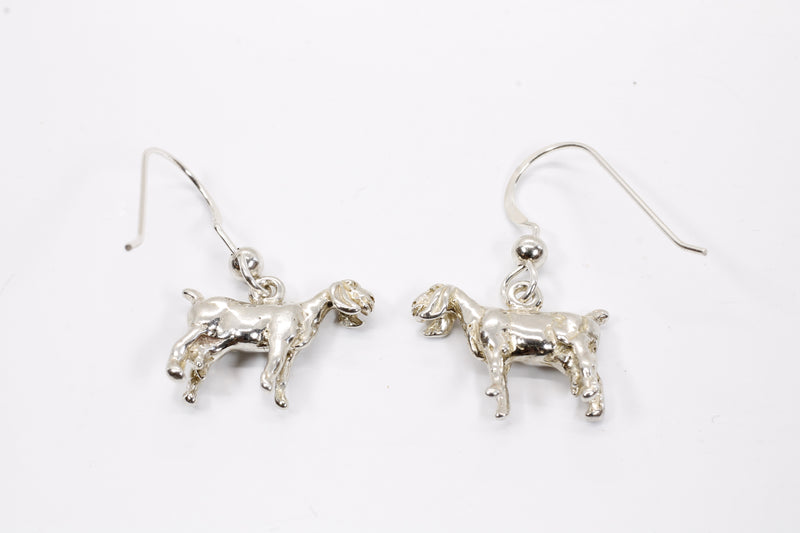 Silver Nubian Dairy Goat Earrings with solid 925 Sterling Silver 3D Goats