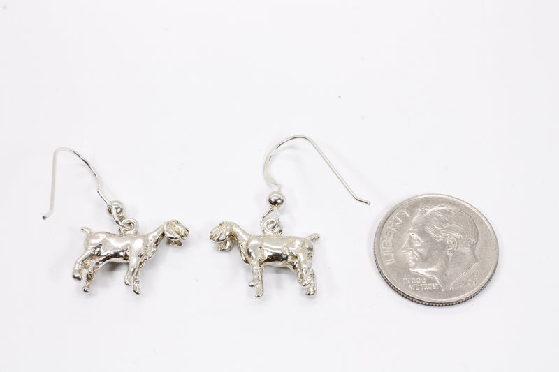 Silver Nubian Dairy Goat Earrings with solid 925 Sterling Silver 3D Goats