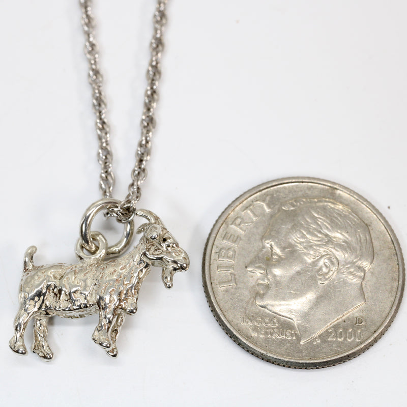 Small Silver Pygmy Goat Necklace made in Solid 925 Sterling Silver