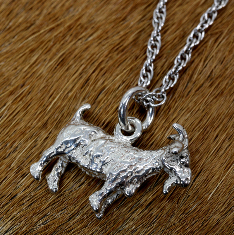 Small Silver Pygmy Goat Necklace made in Solid 925 Sterling Silver