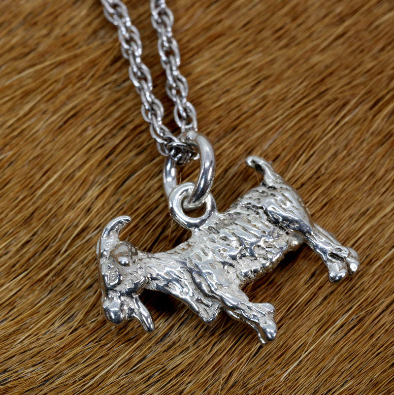 Small Silver Pygmy Goat Necklace made in Solid 925 Sterling Silver