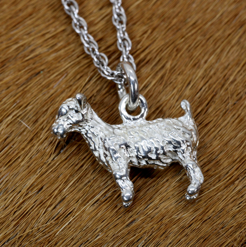 Small Silver Pygmy Goat Necklace made in Solid 925 Sterling Silver