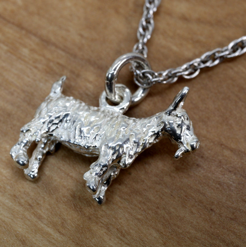 Small Silver Pygmy Goat Necklace made in Solid 925 Sterling Silver