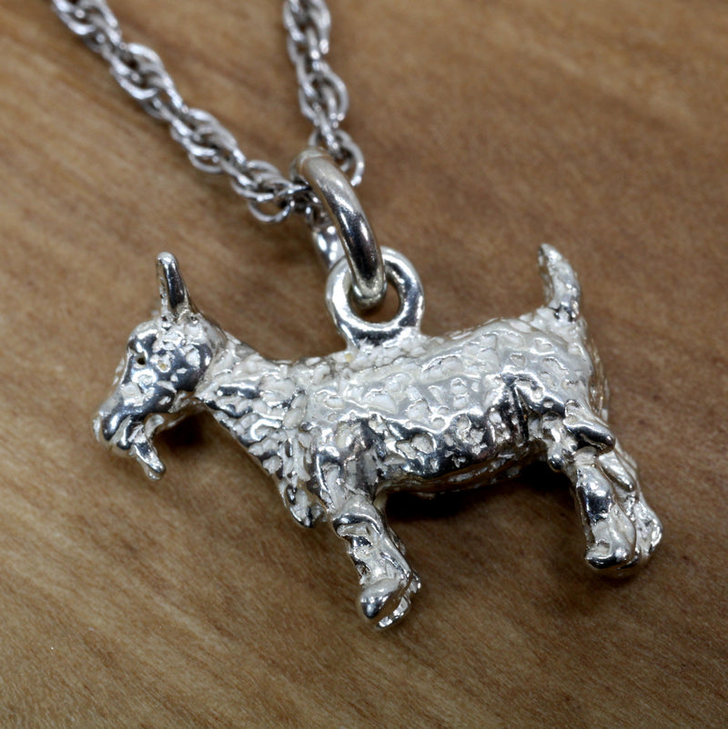 Small Silver Pygmy Goat Necklace made in Solid 925 Sterling Silver