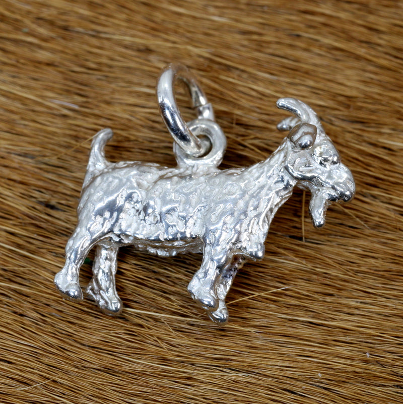 Small Silver Pygmy Goat Charm in four Styles made in  925 Sterling Silver