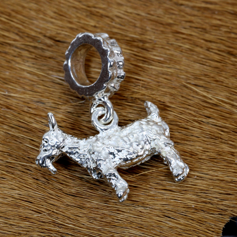Silver Pygmy Goat Pandora Slide Charm made in 925 Sterling Silver