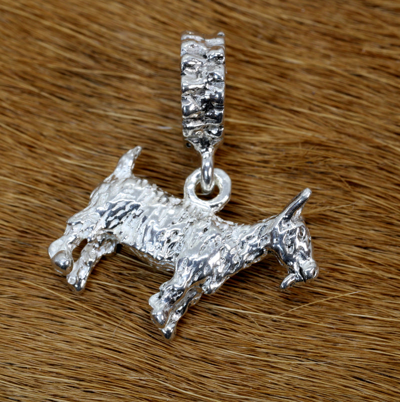 Silver Pygmy Goat Pandora Slide Charm made in 925 Sterling Silver