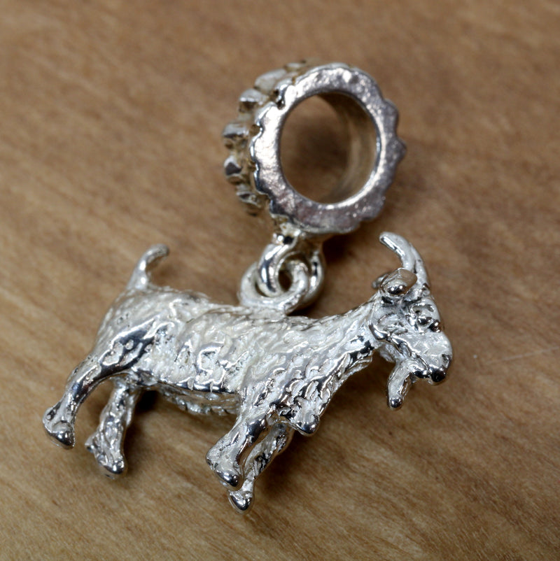 Silver Pygmy Goat Pandora Slide Charm made in 925 Sterling Silver