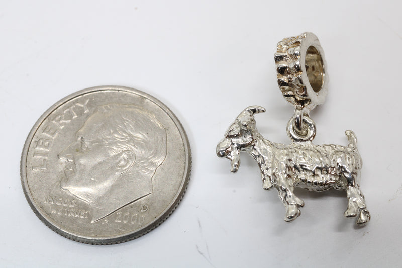 Silver Pygmy Goat Pandora Slide Charm made in 925 Sterling Silver