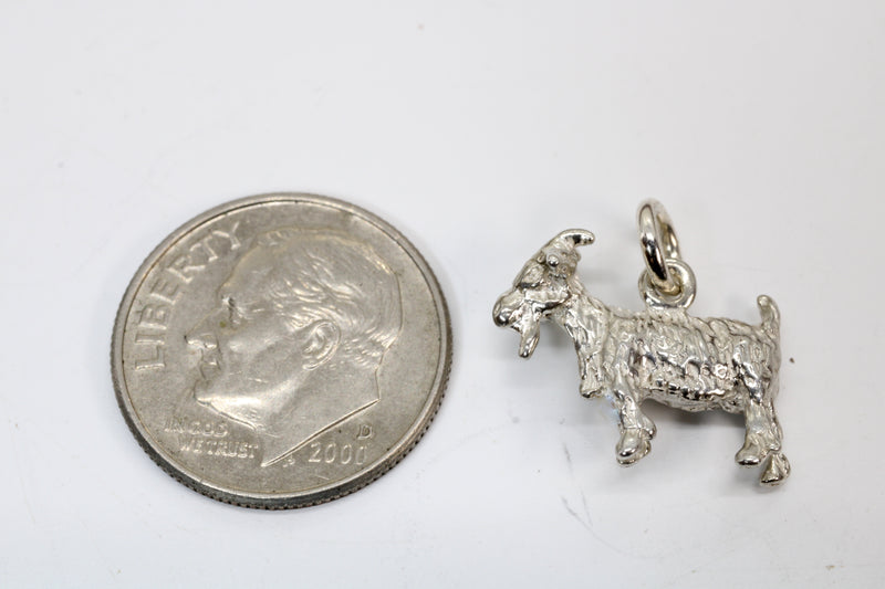 Small Silver Pygmy Goat Charm in four Styles made in  925 Sterling Silver