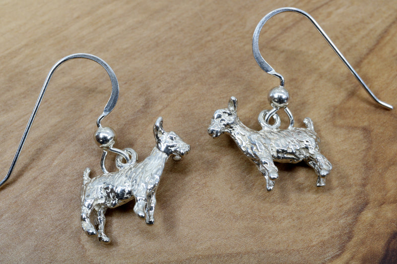 Small Silver Pygmy Goat Earrings in four Styles with Solid 925 Sterling Silver Goats