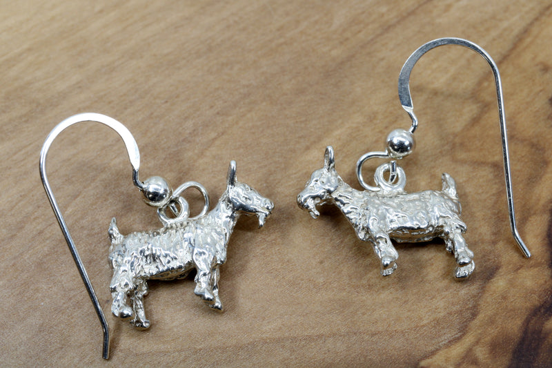 Small Silver Pygmy Goat Earrings in four Styles with Solid 925 Sterling Silver Goats