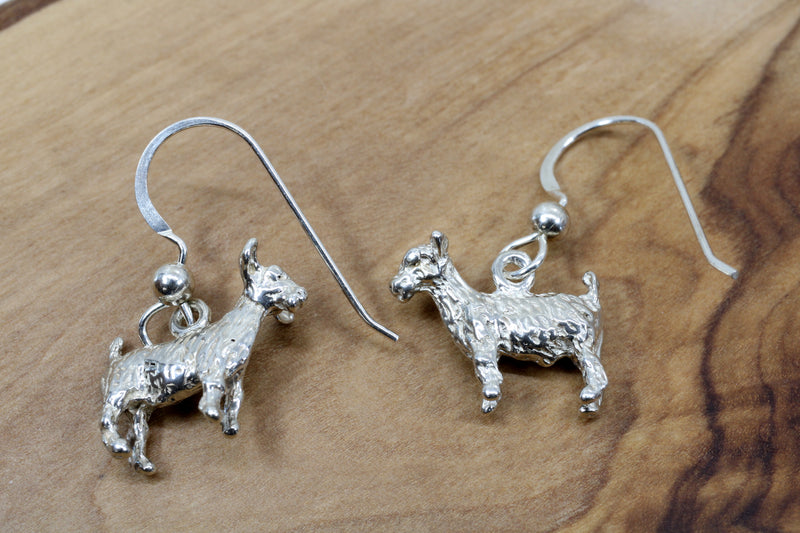 Small Silver Pygmy Goat Earrings in four Styles with Solid 925 Sterling Silver Goats