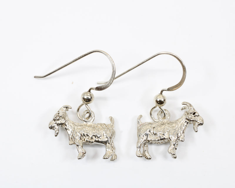 Small Silver Pygmy Goat Earrings in four Styles with Solid 925 Sterling Silver Goats