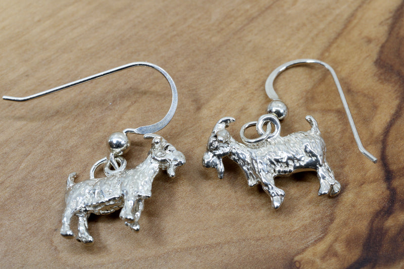 Small Silver Pygmy Goat Earrings in four Styles with Solid 925 Sterling Silver Goats