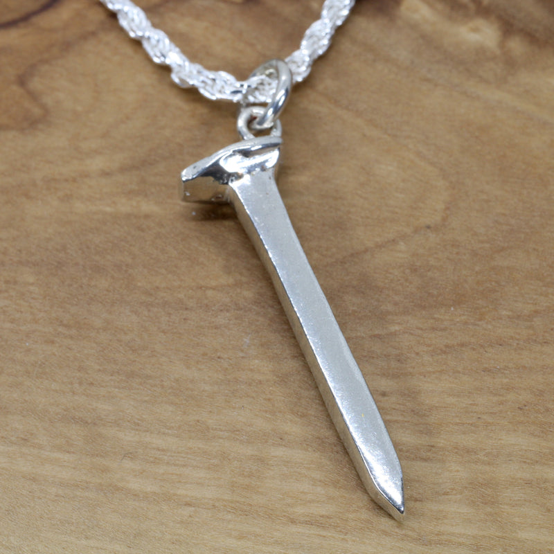 Railroad Spike Necklace for Him with Solid 925 Sterling Silver Railway Nail