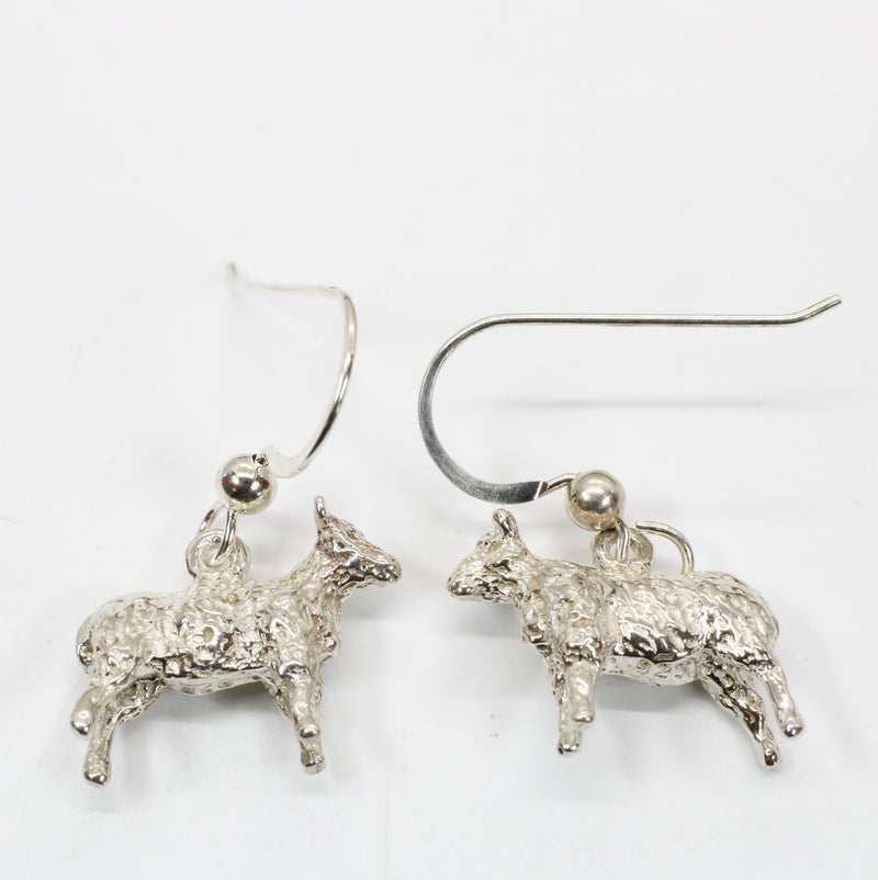 Silver Sheep Dangle Earrings made in Solid 925 Sterling Silver