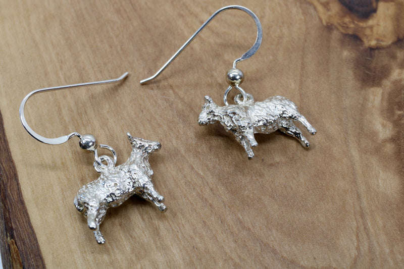 Silver Sheep Dangle Earrings made in Solid 925 Sterling Silver