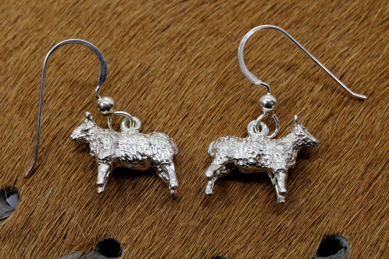 Silver Sheep Dangle Earrings made in Solid 925 Sterling Silver