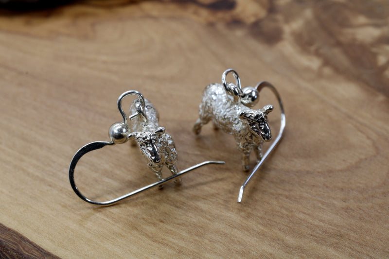 Silver Sheep Dangle Earrings made in Solid 925 Sterling Silver