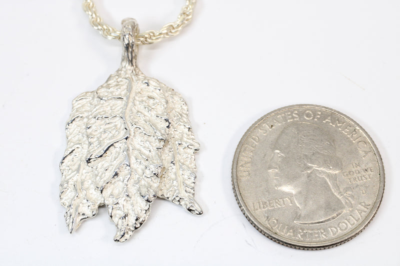 Silver Tobacco Leaf Necklace with solid 925 Sterling Silver Tobacco Charm