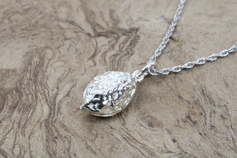 Silver Walnut Necklace with solid 925 Sterling Silver Walnut