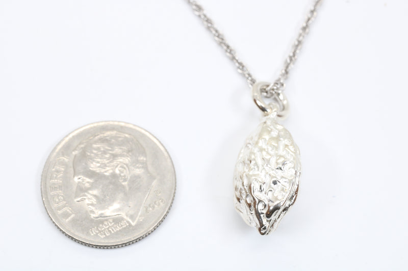 Silver Walnut Necklace with solid 925 Sterling Silver Walnut