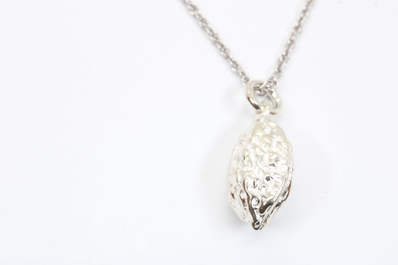 Silver Walnut Necklace with solid 925 Sterling Silver Walnut
