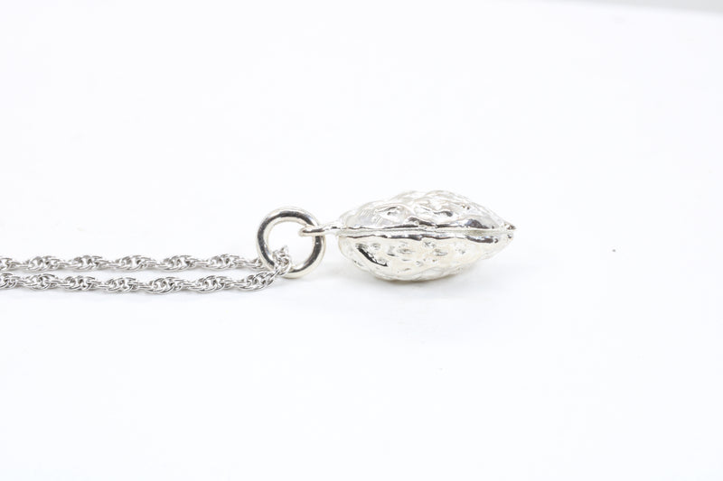 Silver Walnut Necklace with solid 925 Sterling Silver Walnut