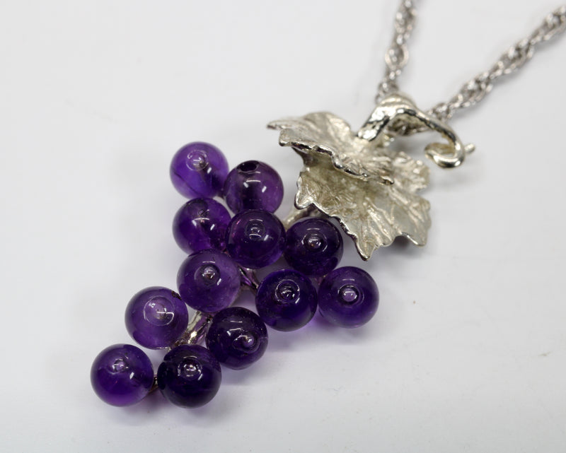 Small Amethyst Grape Cluster Necklace in 925 Sterling Silver Setting