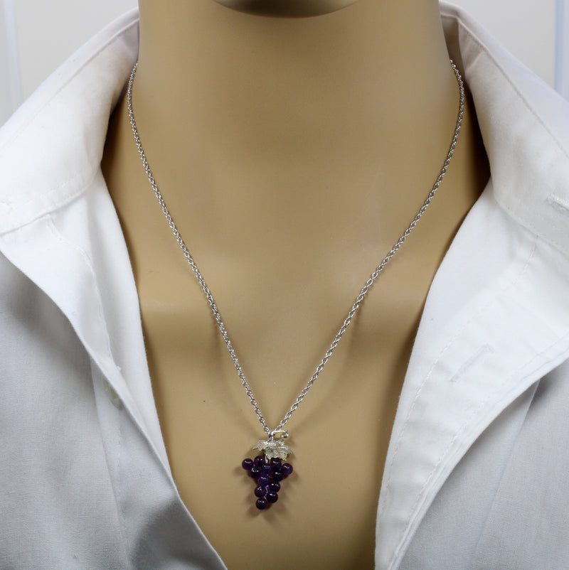 Small Amethyst Grape Cluster Necklace in 925 Sterling Silver Setting