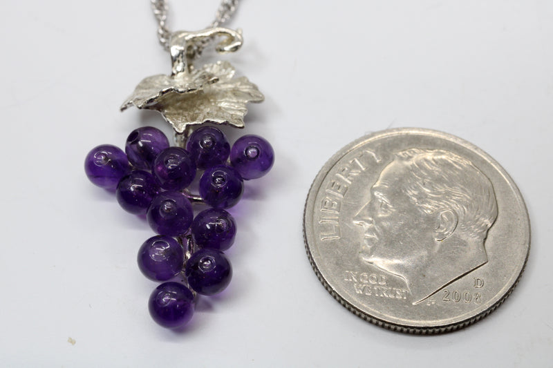 Small Amethyst Grape Cluster Necklace in 925 Sterling Silver Setting